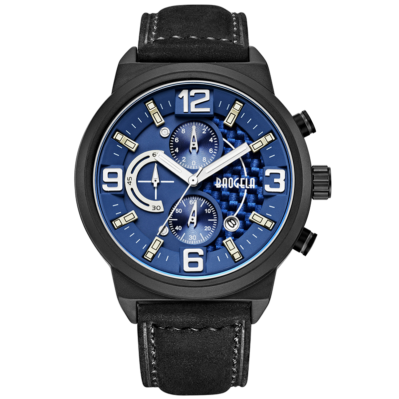 Baogela Men\'s Black Sports Quartz Watch Leisure Fashion Analog Timing Watch Display Men \'S Watch 1709 Black Blue