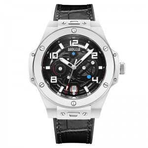 Baogela Men \'S Watch Mechanical Watch Автоматичен кухи модни мъже светещ голям циферблат 50м водоустойчив часовник 2001 черен