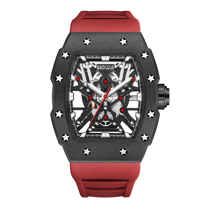 Baogela Top марка Доминираща тонен механичен индустриален стил Скелет Светещ водоустойчив спорт часовници Стоманен силиконов часовник 4147
