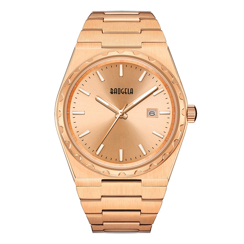 Baogela марка луксозни розови часовници от неръждаема стомана за мъжки часовник Classic Business 50m водоустойчиво движение Relogio Masculino 22801